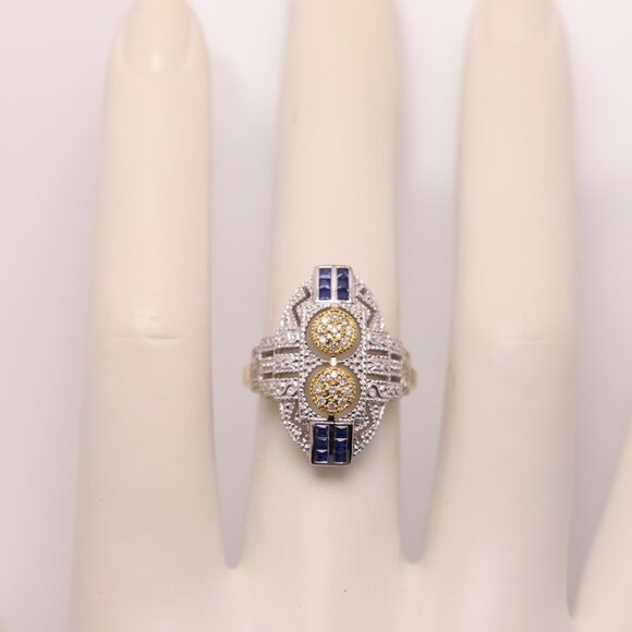 Vintage Art deco Ring Natural Blue Sapphire and Diamonds 18k and silver - Picture 5 of 14